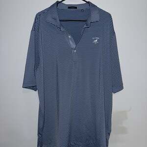 TURTLESON Shirt Mens XXL Short Sleeve GOLF Polo Blue Striped 1/4 Button‎